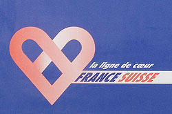 TGV-PSE-Züge, die in die Schweiz fahren, tragen die Aufschrift: "Linie des Herzens — Frankreich Schweiz"